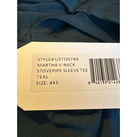 Universal Standard Martha V-Neck Stovepipe Sleeve Tee Shirt Teal Size 4XS US 0 - Picture 3 of 5